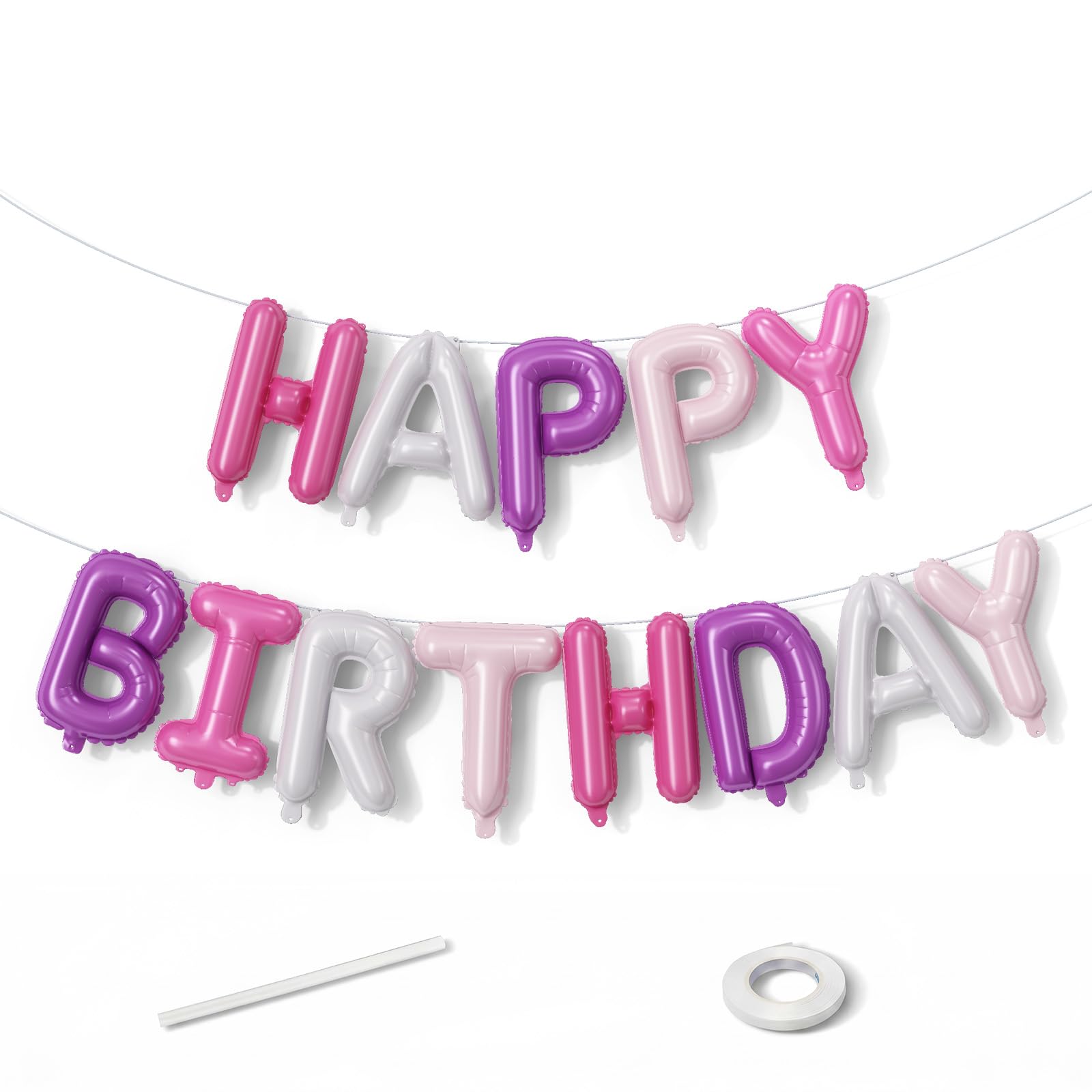 Pink Purple Happy Birthday Balloon Banner, 16 Inch Hot Baby Pink Pastel Purple Happy Birthday Mylar Foil Balloon, HBD Bunting Banner Letter Balloons for Girls Women Kpop Birthday Party Decorations โ image 1