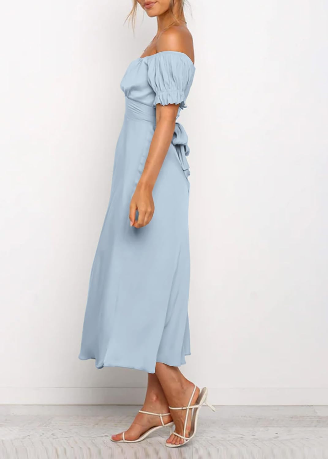 KIRUNDO Women's 2026 Spring Summer Satin Wedding Guest Midi Dress Off The Shoulder Wrap Party Cocktail Formal Prom Dresses