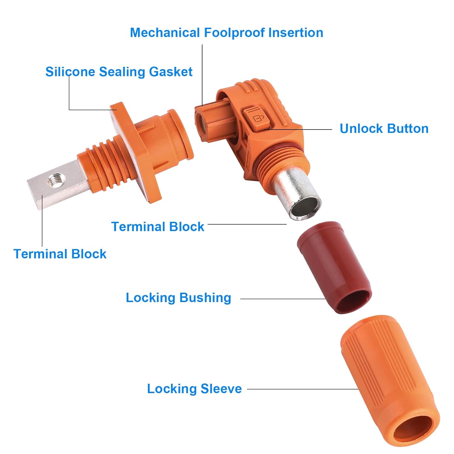 Battery Energy Storage Connector, Connectors High Current Quick Plug Terminal Flame Retardant IP67 Waterproof Elbow Power Terminal Right Angle Crimping Wiring 120A/200A (Positive Electrode)