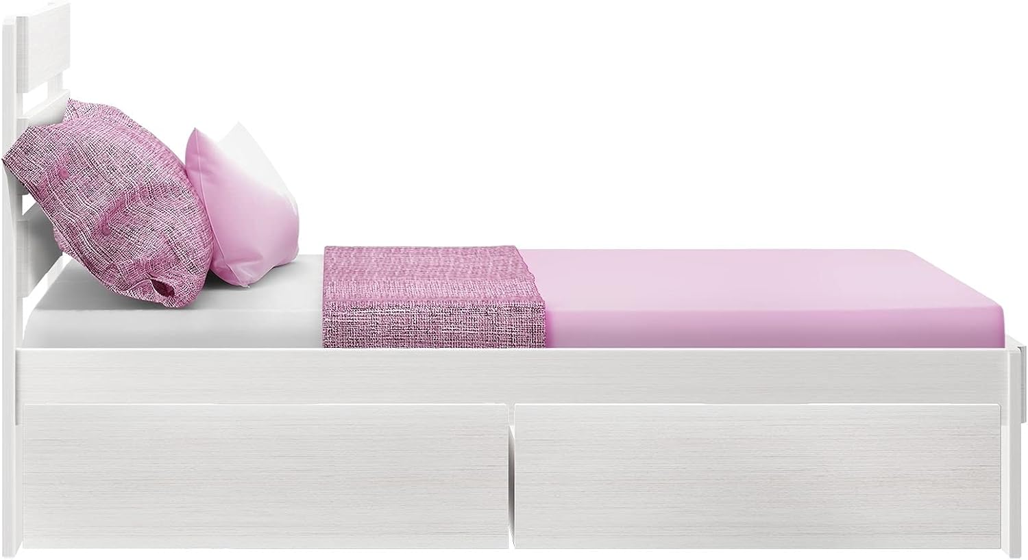 Max & Lily Modern Farmhouse Bed with Plank Headboard and Storage Drawers, Twin, White Wash