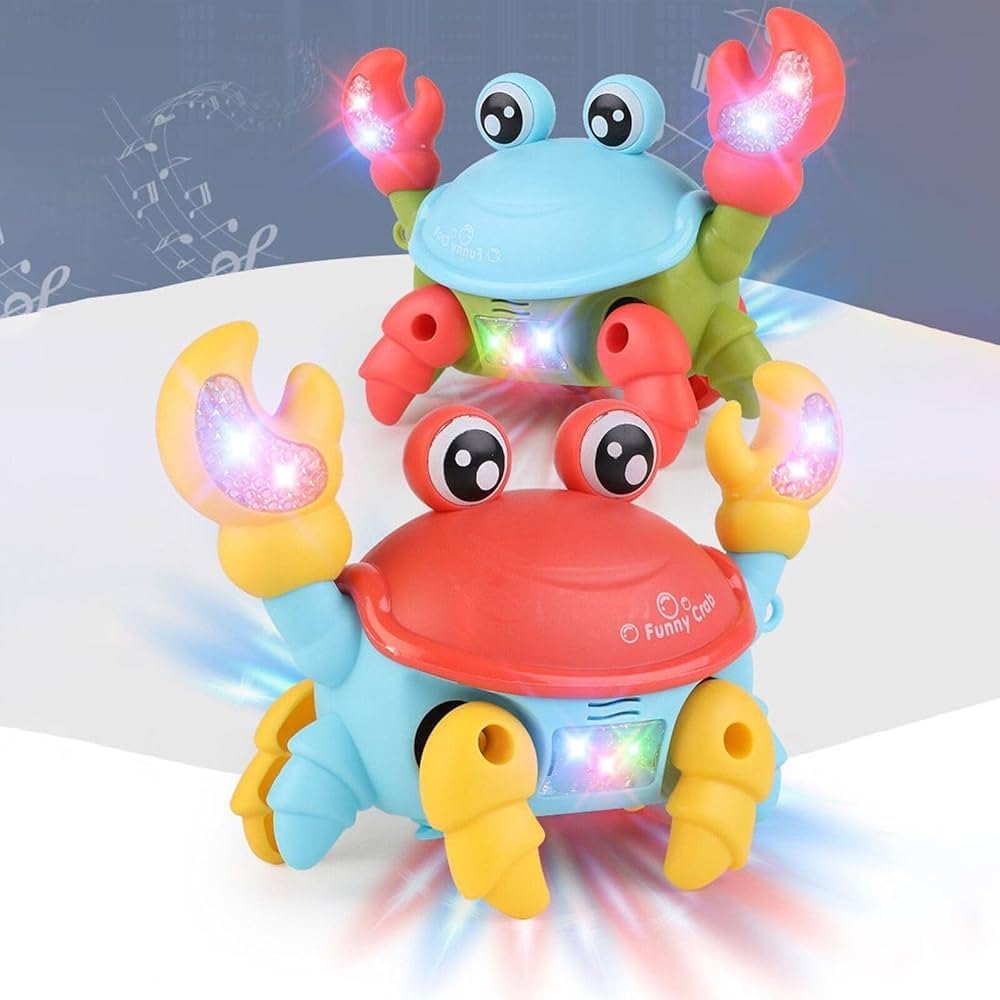 CHIDDHAN Mini Crawling Crab Baby Musical & Lightning Toy for Toddler, Infant Kids Toy with Moving Hands Lightning Toy with Sound Educational & Learning Toy Best Birthday Gift for Kids Walking Toy 3