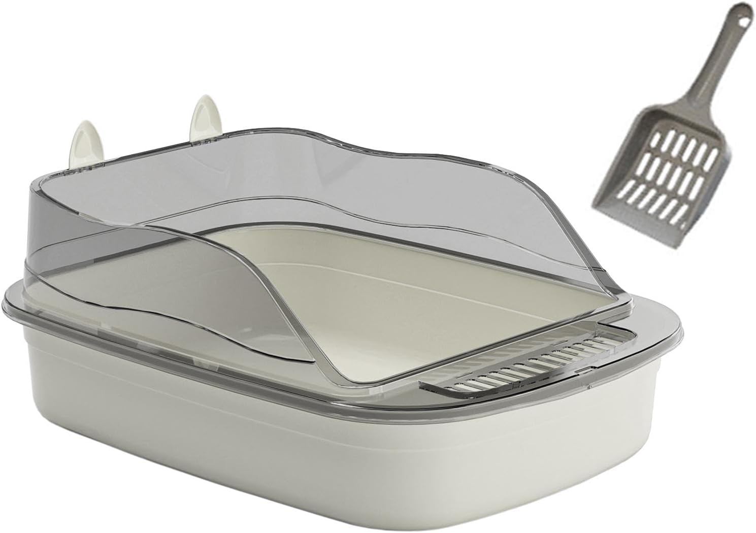 Open Litter Box Kitten Toilet Splashproof Cat Sandbox Cartoon Appearance Heighten 50x34x18cm Kitty Litter Pan Cat Litter Tray, Gray
