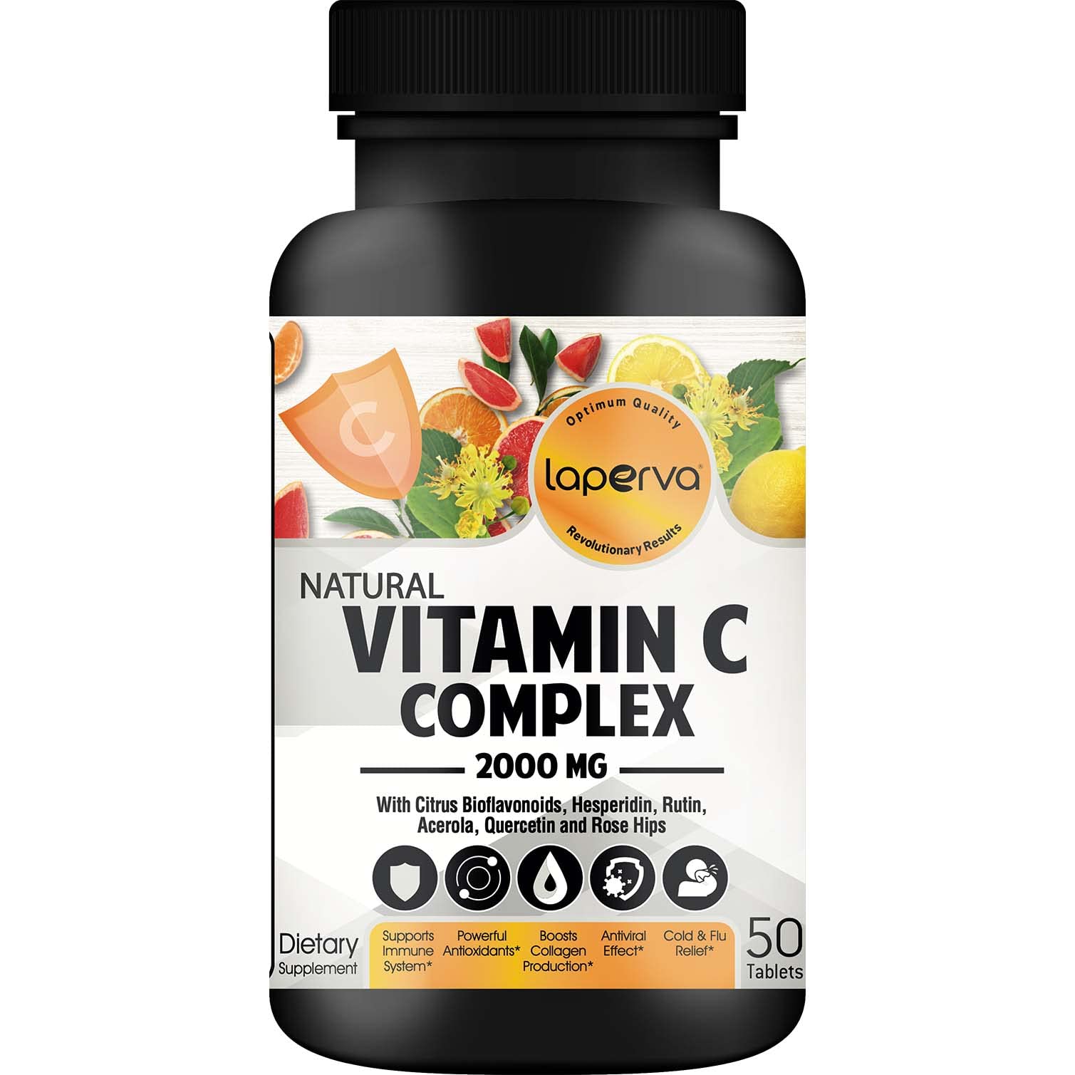 laperva Vitamin C complex | Natural Vitamin C Complex - Supports immune system, Powerful antioxidant, Boosts collagen production, Antiviral Effect, Cold & Flu Relief (50 Tablets - 2000mg)