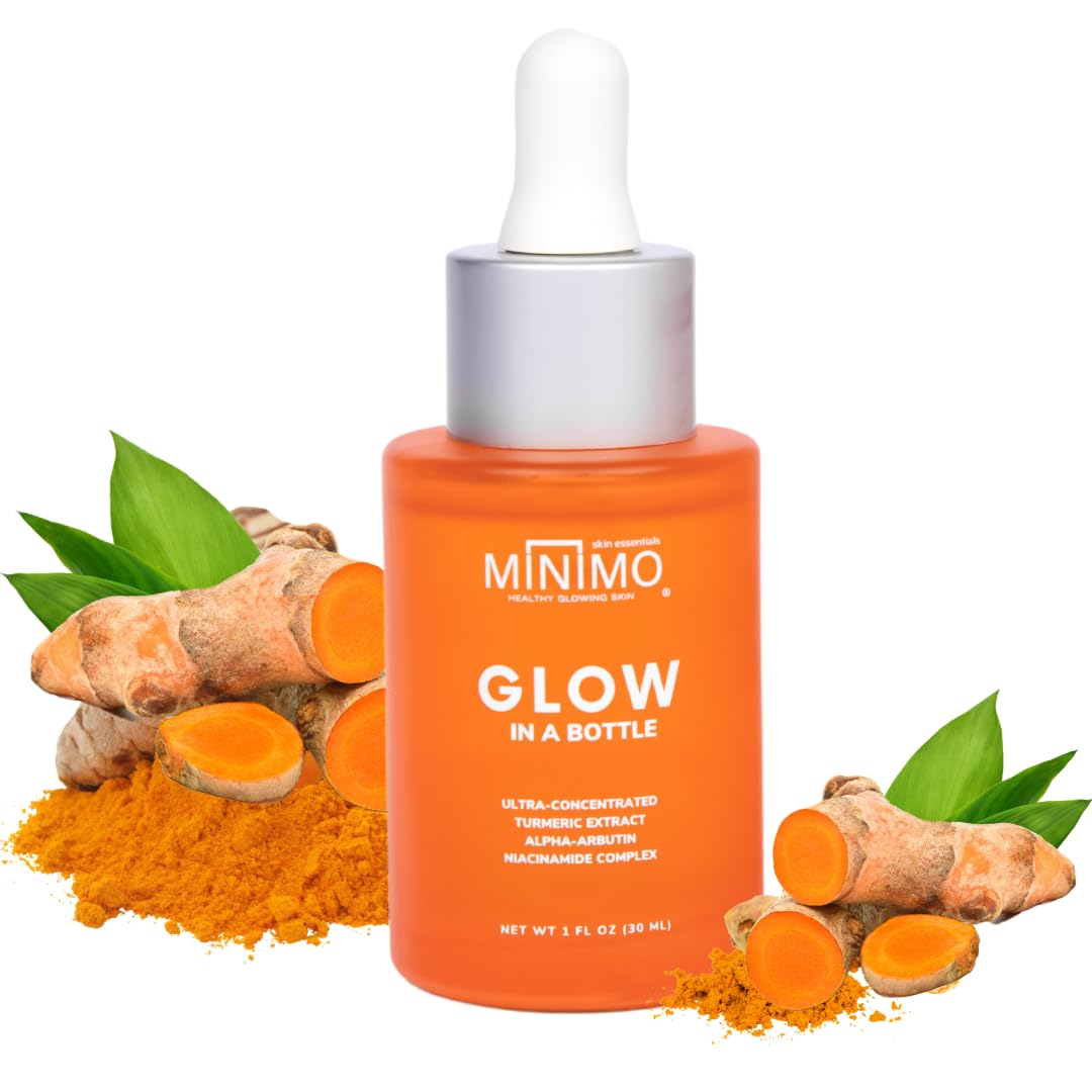 Minimo Glow in a Bottle with Ultra-Concentrated Natural Turmeric Skin Brightening Oil for Dark Spots | Turmeric Facial Repair Serum Cleanses Skin | Turmeric Serum for Face – 1 Fl. Oz Travel Size