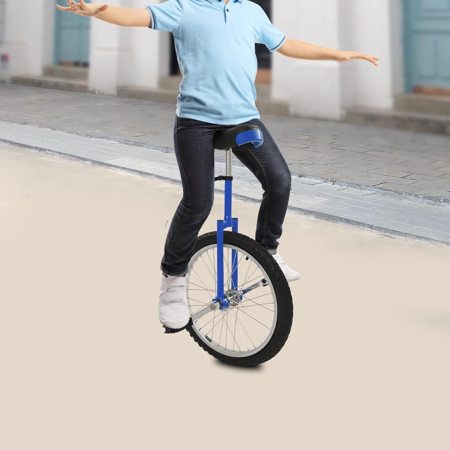 Blue 20inch Unicycle with Adjustable Height 78-90cm,Lightweight Outdoor Unicycle