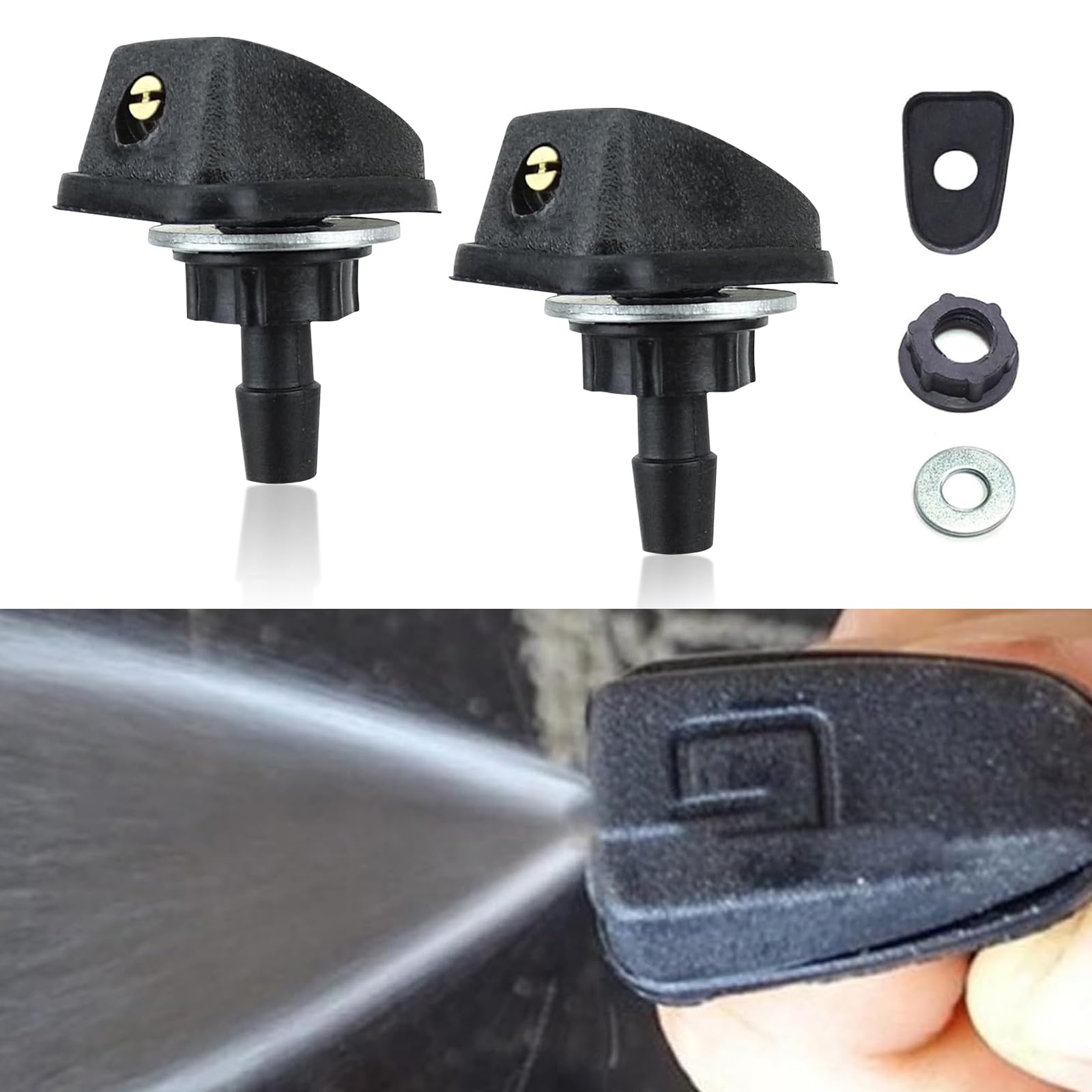 2 PCS Car Front Windshield Spray Nozzle, 0.31"/8mm Sprinkler Head Adjustable Single Water Outlet, Hood Wiper Fan-shaped Water Spray Replacement, Universal for Most Cars Trucks SUV (Black)