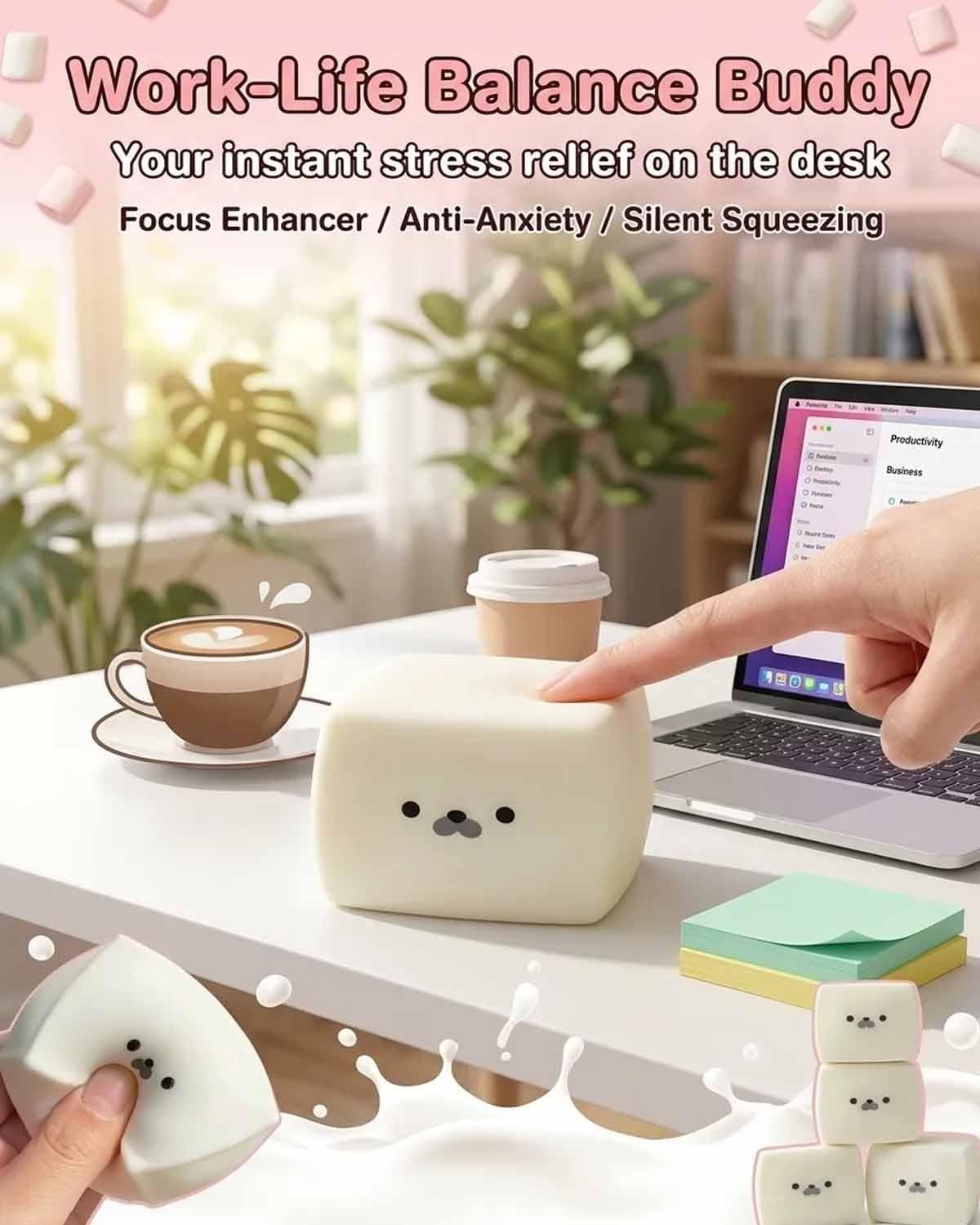 Tofu Seal Squishy, Soft White Cube Stress Toy with Slow Rising Texture, Milk Brick Moldable Dough Fidget Block, Cute & Satisfyingly Reboundable Squeeze, Silky Ball Novelty Adorable Face Reliever(1PC)