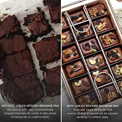 Joejis Brownie Tin Tray with Dividers - Carbon Steel Non Stick - 3 Piece Pan Set with Removable Base - 18 Slot Brownies Cutter - Quick Heating Cake Tin - Kitchen Bakeware 31 x 20cm