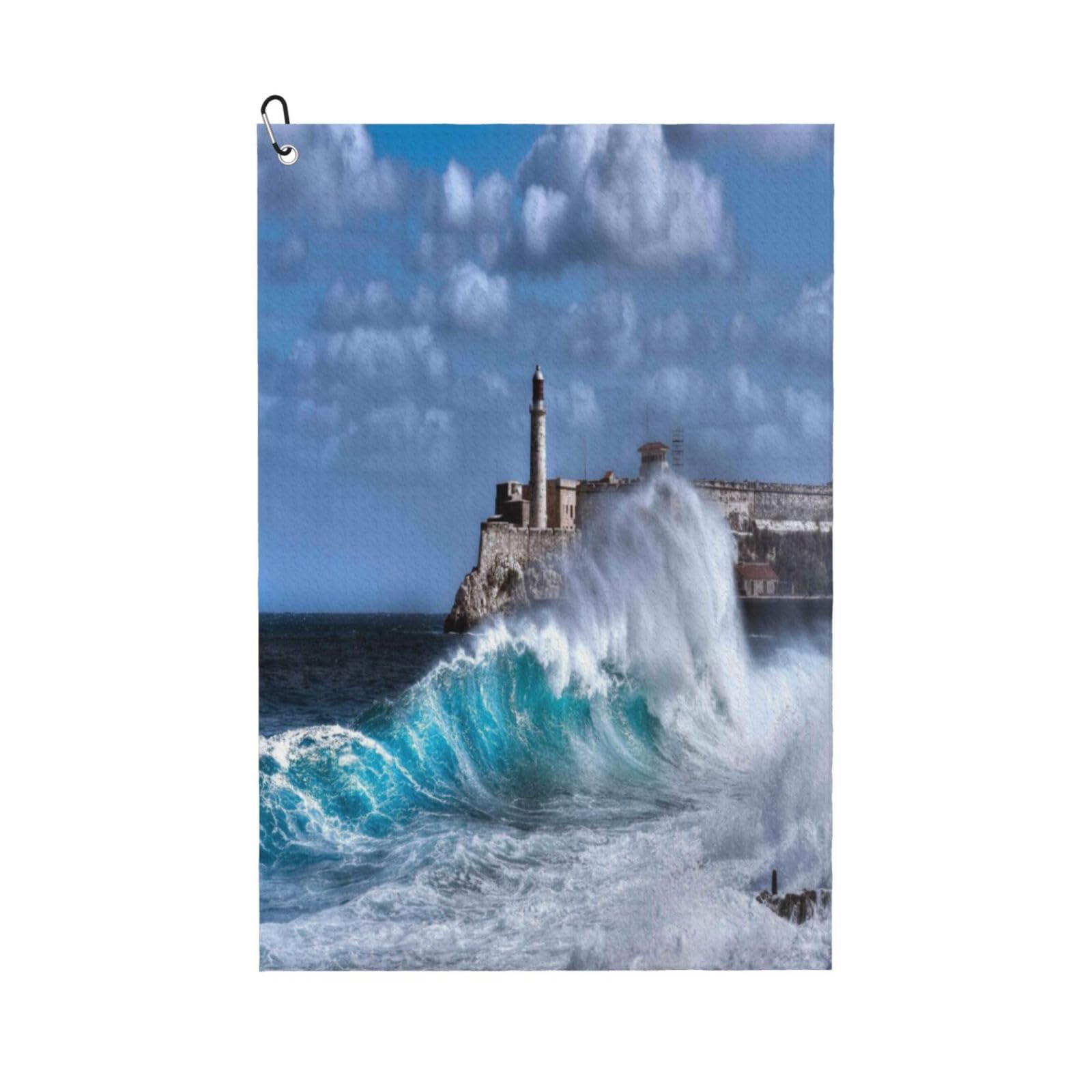 AOOEDM Lighthouse in Havana Print Golf Towel with Carabiner Clip Absorbent Microfiber Golf Towel for Cleaning Golf Ball Club Putter Iron for Golf Bag Trolly Belt Loop 16" X 24"