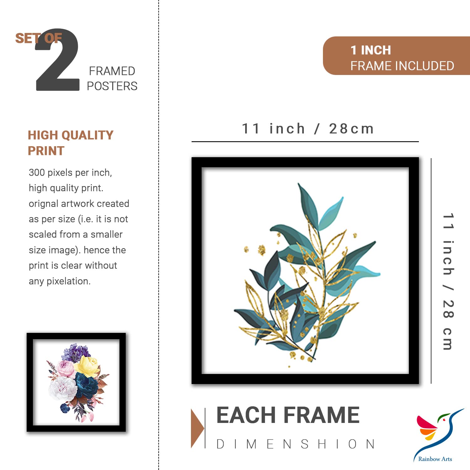 BANGERZ Painting with Frame Bohemian Birds Art prints Paintings for Home Decor - Framed Wall Decoration - Wall Paintings for Living Room Office Set of 5 1