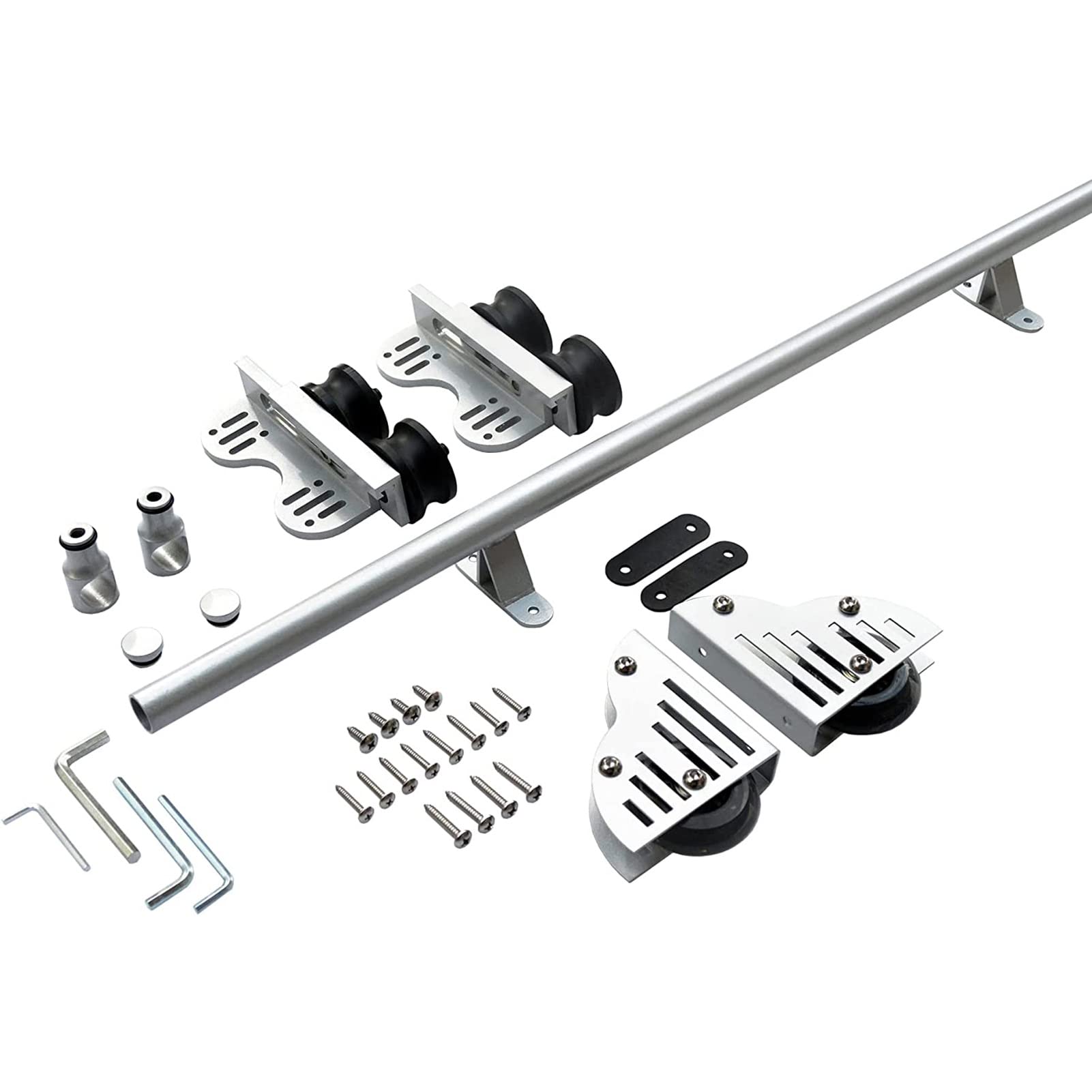 Kit porte de grange coulissante et rail roulant pour bibliothèque avec extension