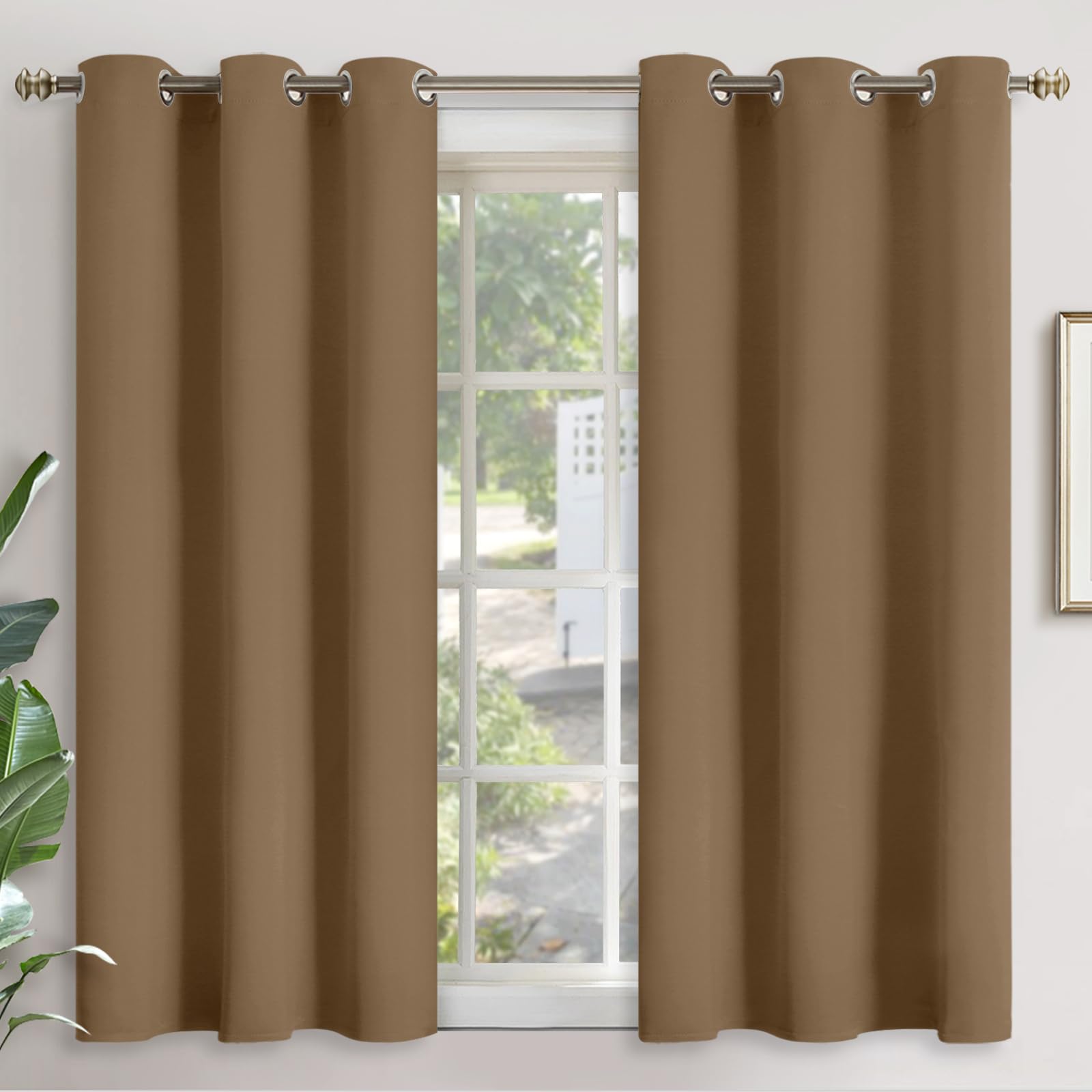 YoungsTex Blackout Curtains 48 Inches Length 2 Panels for Bedroom - Thermal Insulated Drapes with Grommet Room Darkening Privacy for Kitchen Living Room, Taupe, 42 x 48 Inch โ image 1