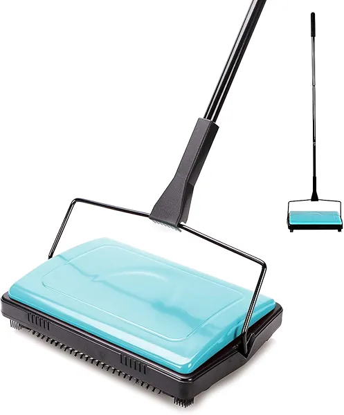 Yocada Carpet Sweeper Cleaner for Home Office Low&Undercoat Carpets Rugs Pet Hair Dust Scraps Paper Small Rubbish Cleaning with a Brush Blue