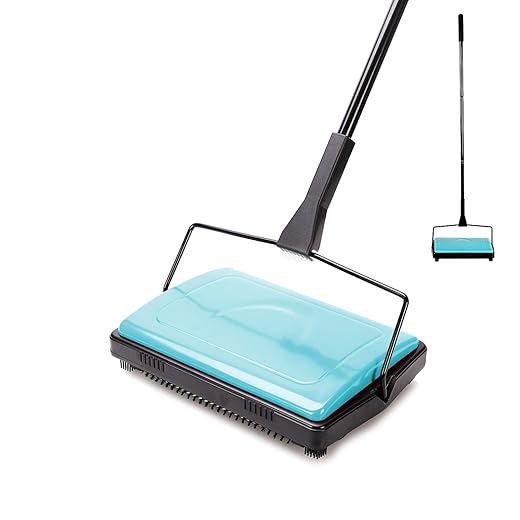 Yocada Carpet Sweeper Cleaner for Home Office Low&Undercoat Carpets Rugs Pet Hair Dust Scraps Paper Small Rubbish Cleaning with a Brush Blue
