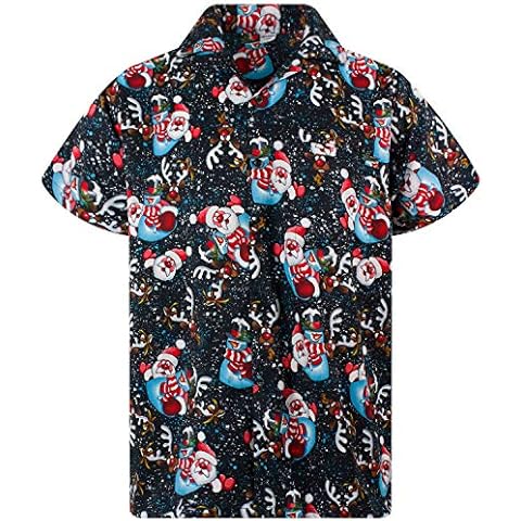V.H.O. Funky Hawaiian Shirt, Shortsleeve, Christmas Snowflakes, Black, M Cover