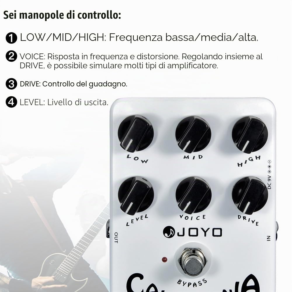 JOYO Overdrive - Amplificatore a pedale distorsione, suono rock, da OD a Dist, per effetti chitarra elettrica, Bypass (California Sound JF-15)