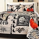 Cmfshape Halloween Bedspread,Black Quilt Set King Size,Pumpkin Ghost Festival Themed Bedding Set,Decorative Quilted 4 Piece Coverlet Set with 3 Pillow Shams(Black,King104 x90)