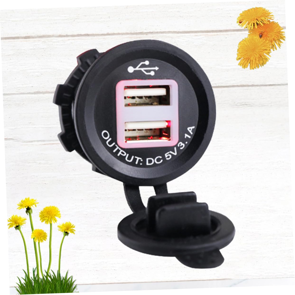 iplusmile 3pezzi Caricabatteria Auto Doppia Usb Per Veicoli Carica Smartphone e Accessori Usb Con Luce Rossa Nero