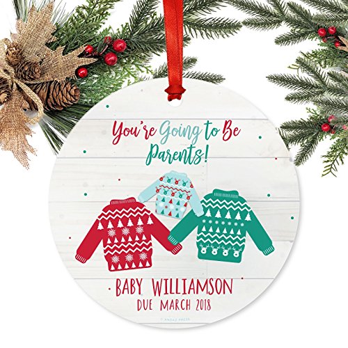 Andaz Press Personalized Pregnancy Announcement Metal Christmas Ornament, You're Going To Be Parents! Baby Miller Due March 2023, Fair Isle Holiday Ugly Sweater, 1-Pack, Includes Ribbon And Gift Bag #TOP1