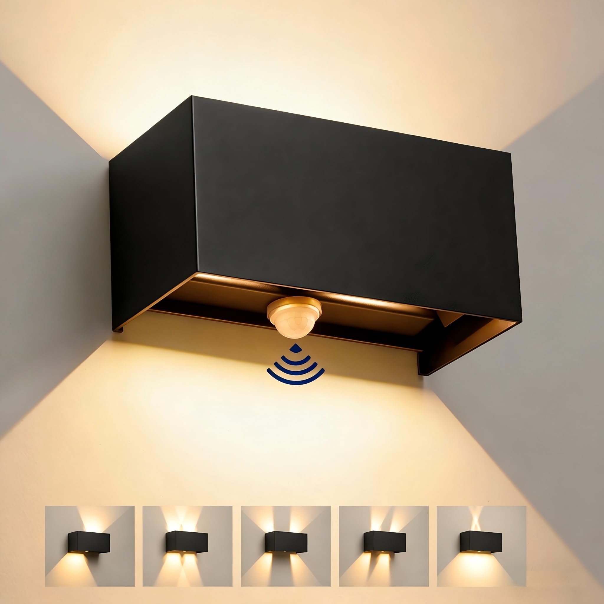 24W LED kinkiet wewnętrzny z czujnikiem ruchu, 3000K 2400LM ciepła biała lampa ścienna, IP66 kinkiet zewnętrzny, regulowany strumień światła, aluminiowy kinkiet do przedpokoju, ogrodu