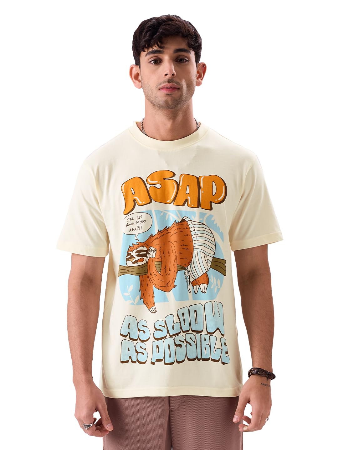 The Souled StoreASAP Men and Boys Regular Fit Half Sleeve Graphic Printed Cotton Yellow Color T-Shirt