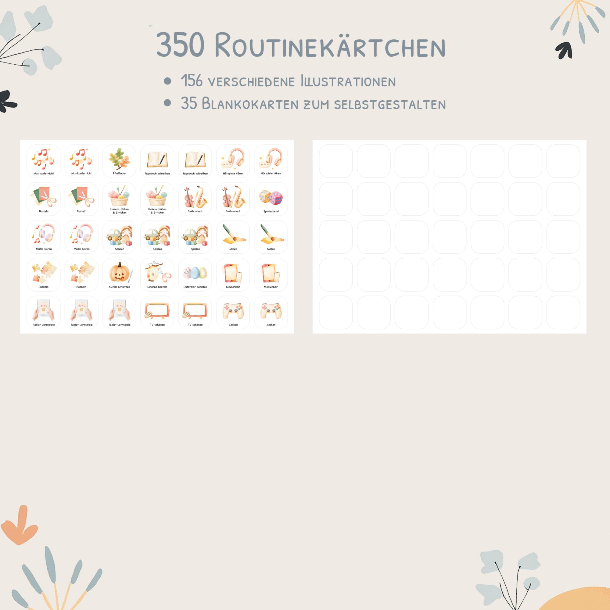 Wochenplaner Kinder mit Klettpunkten, Montessori Tagesplan mit 350 Routinekarten – visueller Routineplaner für Kinder, Familienplaner für mehr Struktur im Alltag (Einhorn)