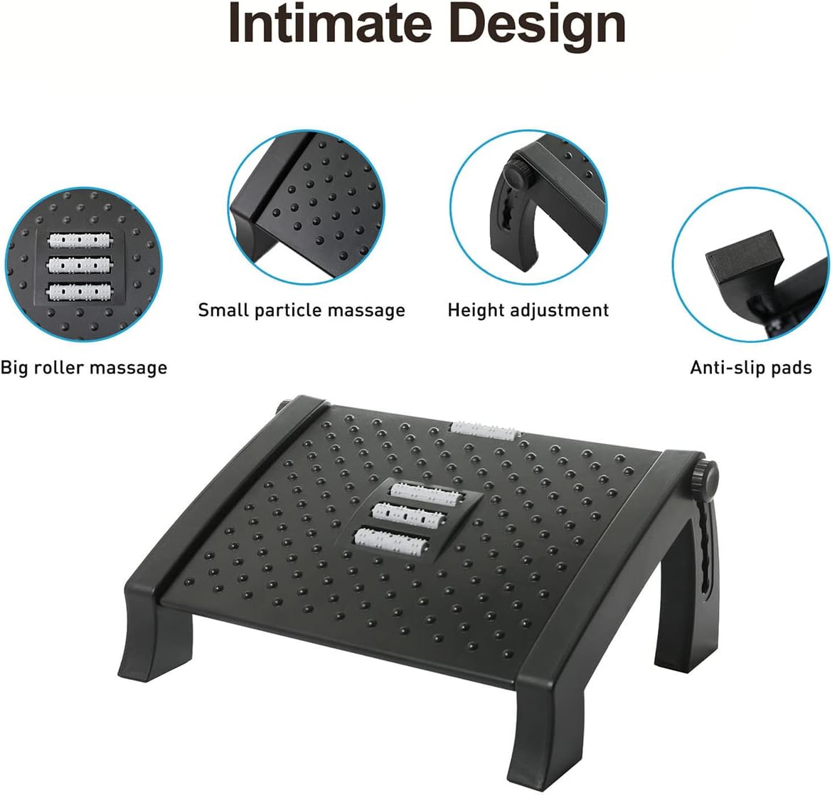 Fanwer 6 Height Adjustable Foot Rest for Under Desk at Work, Ergonomic Foot Stool with Massage Rollers, Ergonomic Tilted Footrest Foot Massager for Home Office Work
