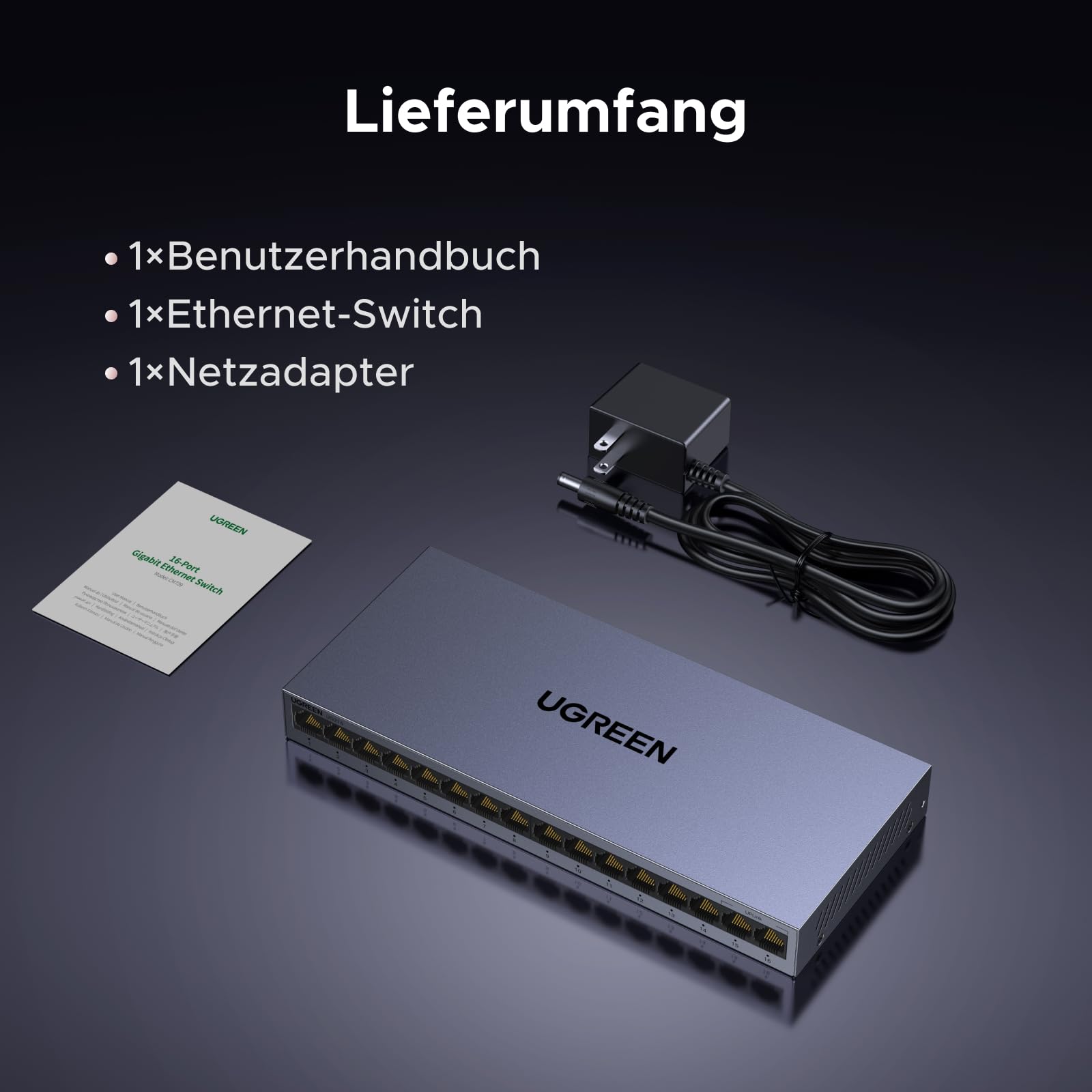 UGREEN LAN Switch 16 Port Netzwerk Switch Gigabit Switch automatische Geschwindigkeit von 10/100/1000Mbps,Unmanaged,Portisolierung ,Metallgehäuse Ethernet Switch für TV/Laptop/Switch/Router/Monitor | Netzwerk-Hub, VLAN, Metallgehäuse, ideal für Büro und Z