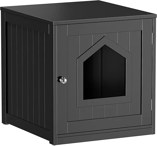 Cat Litter Box Enclosure Hidden Kitty Litter Box Furniture Indoor Cat Box Cabinet House Side Table Nightstand Washroom (Black)