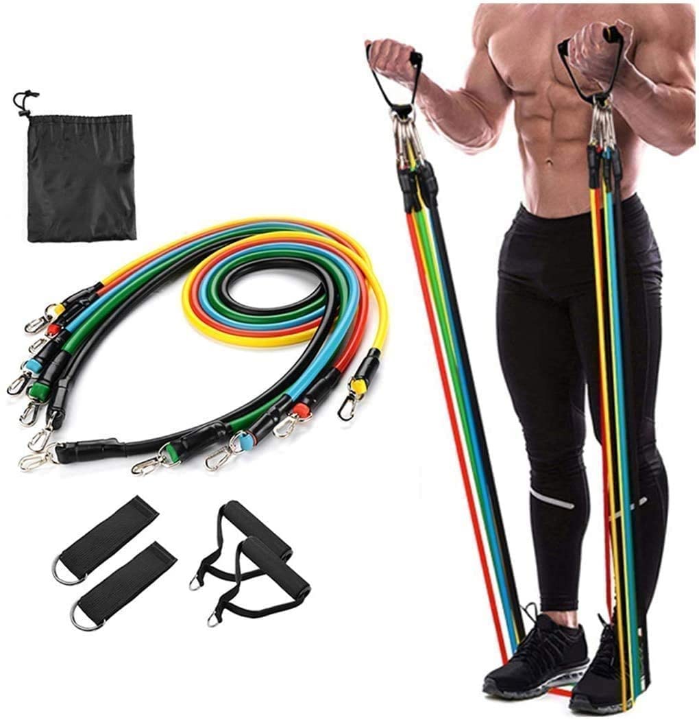 ZSJ® Resistance Exercise Stretching Bands with Door Anchor, Handles, Waterproof Carry Bag, Legs Ankle Straps for Resistance Training, Physical Therapy, Home Workouts,Rubber Tube