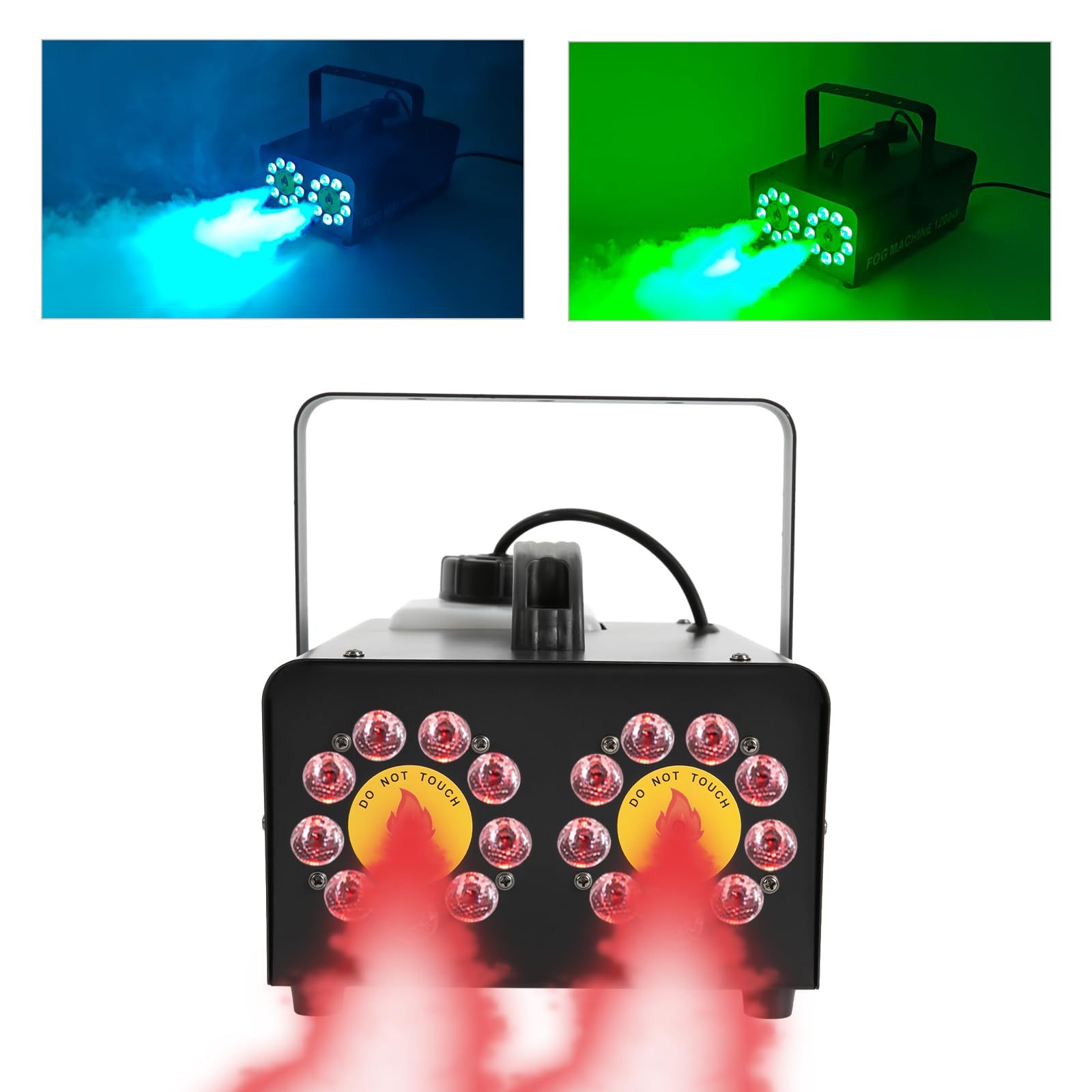 Macchina per fumo, 1200 W, doppio ugello a iniezione diretta, fumatori con 18 LED RGB, effetto palcoscenico, attrezzatura con telecomando, grande volume di spruzzo per matrimoni, effetto palcoscenico