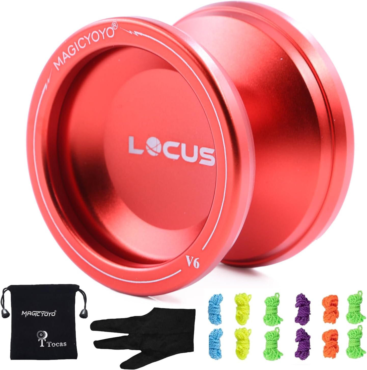 MAGICYOYO V6 Locus Yoyo Professional Responsive Yoyos for Kids Teens Adults, Beginners Yo-yo, Stable Practice Yo-yos for Girls Ladies, Metal Yoyo with Yo Yo Glove+ 12 Yo Yos String+ Pouch Kit, Red
