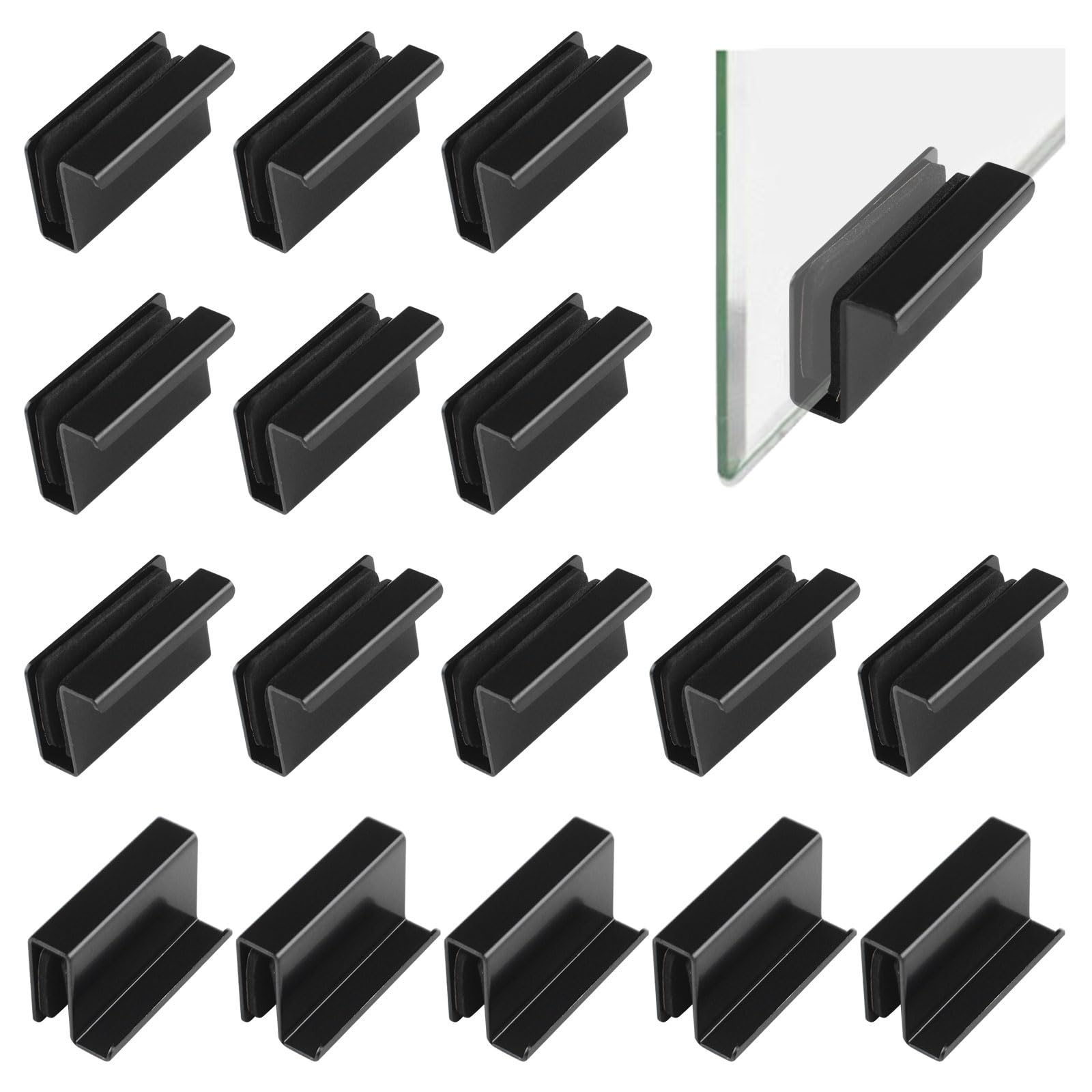 UFURMATE 16Pcs Glass Finger Edge Pull Cabinet Finger Pull Handle Glass Door Clips Cabinet Latch Clamp Concealed Handle for Display Glasscase Door (Black)