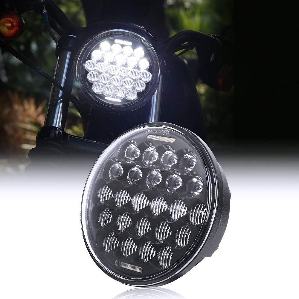 5.75 5 3/4 Motorcycles Led Headlight Compatible with Harley Davidson Sportster Dyna Iron 883 Street Bob Triple Low Rider Wide Glide Headlamp with High/Low Beam & DRL -Black