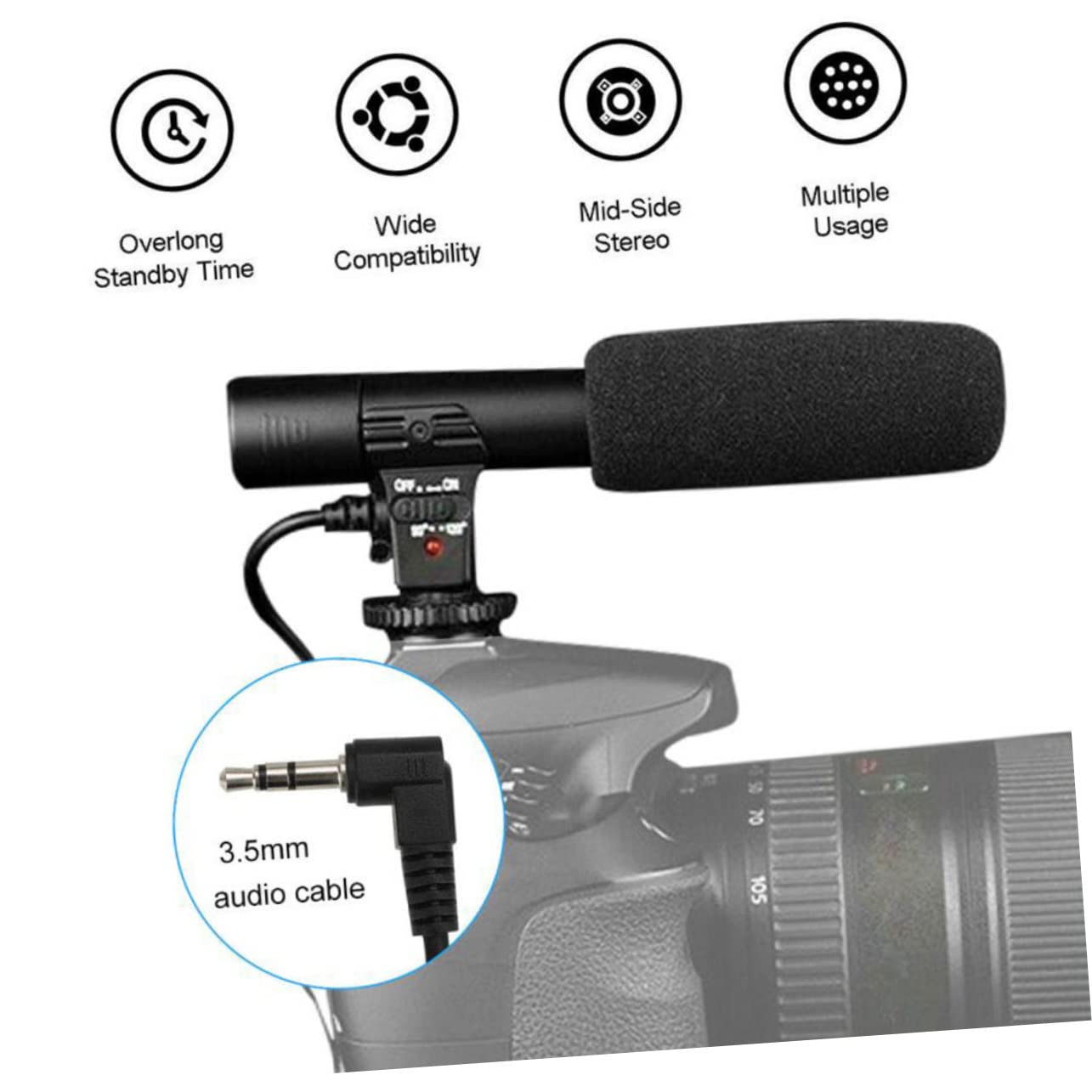 Veemoon Micrófono de Entrevista para Cámara Ángulo 90/120° Abs Negro | Montaje Estándar Hot Shoe, Amplia Compatibilidad Tablet y Cámara, Largo Alcance de Captación
