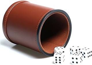 Leather Dice Cup Set Felt Lining Quiet Shaker with 5 Dot Dices for Farkle Yahtzee Games,Brown