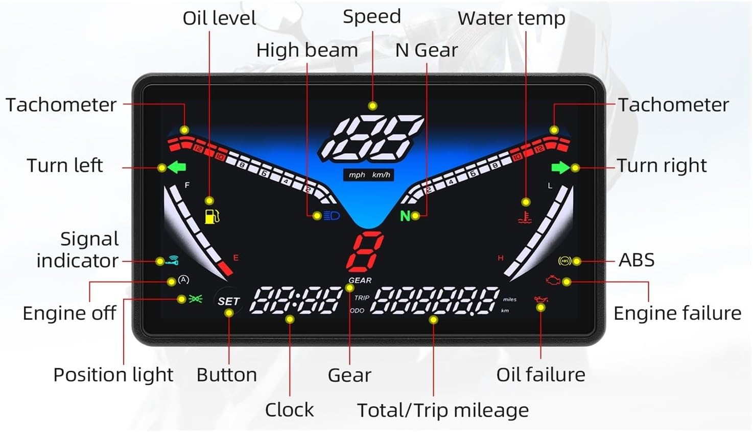 Motorcycle Speedometer Universal Motorcycle Digital Tachometer Odometer 0~199km/h Tachometer Odometer Gauge Dual Odometer Tachometer