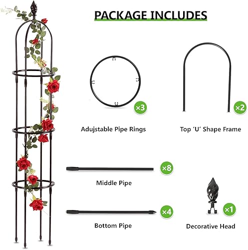 Miniatura 3 de Enrejado de jardín para plantas trepadoras, metal para exteriores con revestimiento de polietileno, soporte a prueba de óxido. Obelisco redondo en