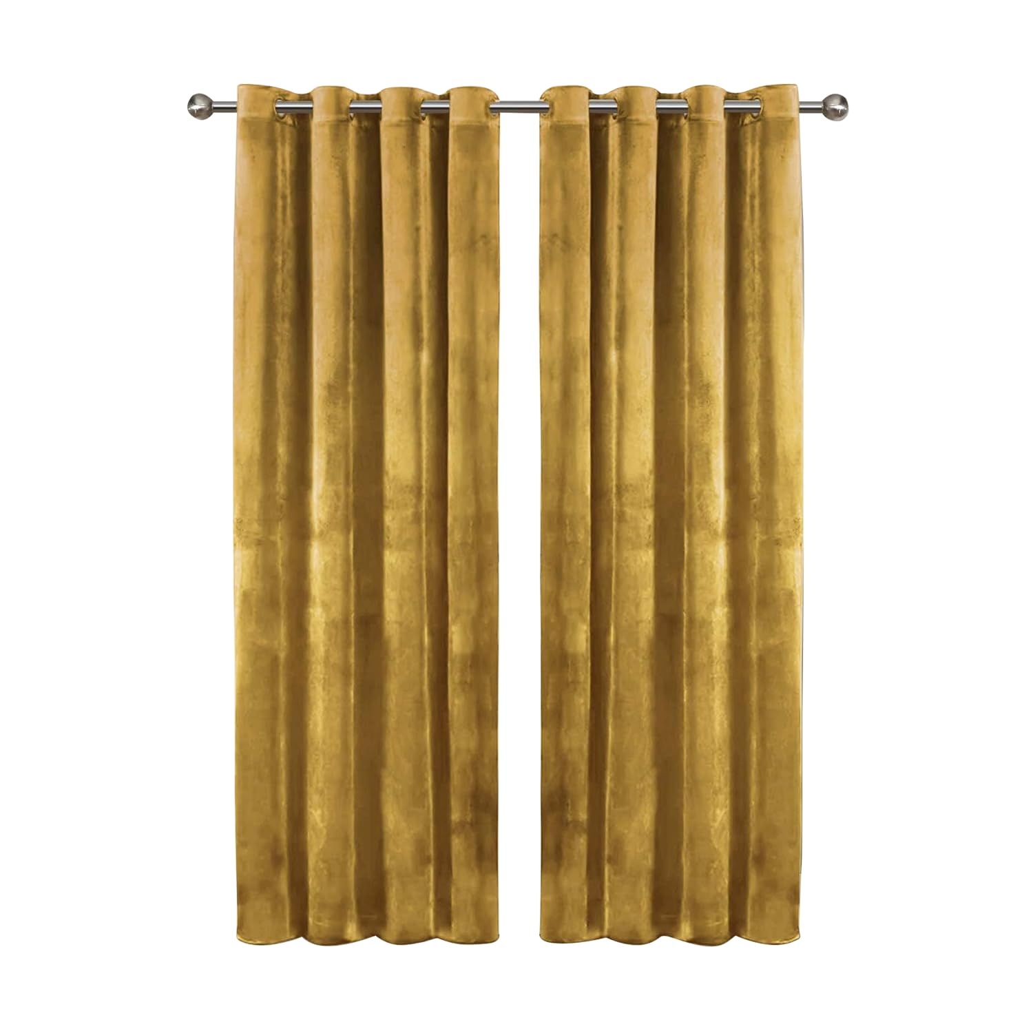 Aspire Homeware Ochre Eyelet Curtains 46X54 (2 Panels) With Tie Backs - Fully Lined Velvet Curtains For Bedroom, Window Curtain For Living Room (116Cm X 137Cm)
