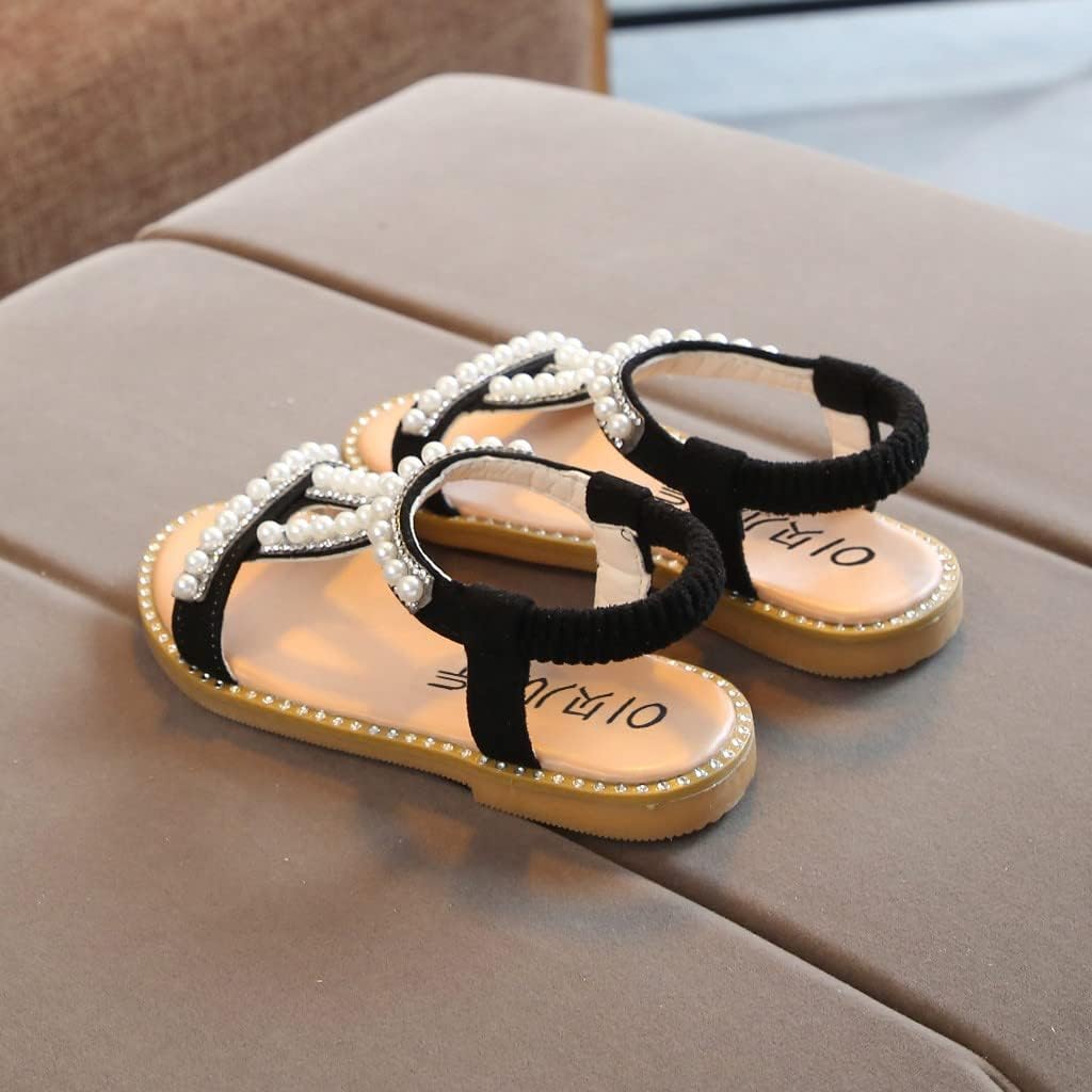 Toddler Girls Pearl Sandals Summer Soft Sole Open Toe Non Slip Flats Shoes Glitter Open Toe Wedding Party Flower Girls Sandal Kids Comfy Princess Fashion Shoes