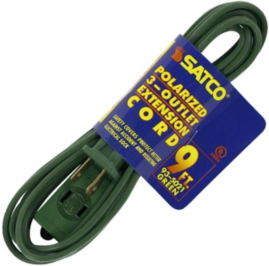 Satco Products 93/5023 16/2 SPT2 Polarized 3 Outlet Extension Cord, Green, 15-Foot
