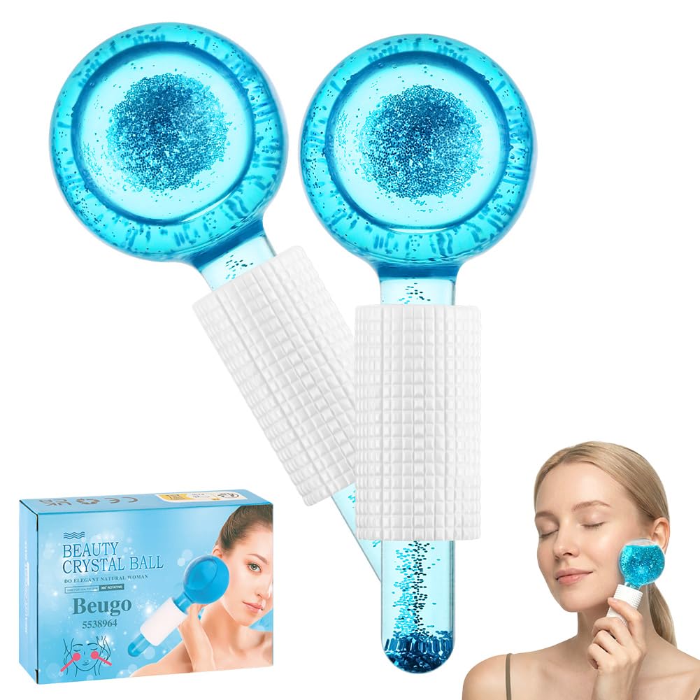Beugo Rodillo Facial Ice Globes, 2 Un Masajeadores Faciales Para Piel Fría, globos faciales de hielo rostro Para Educe Hinchazón, Rutina Aprieta Piel, Azul