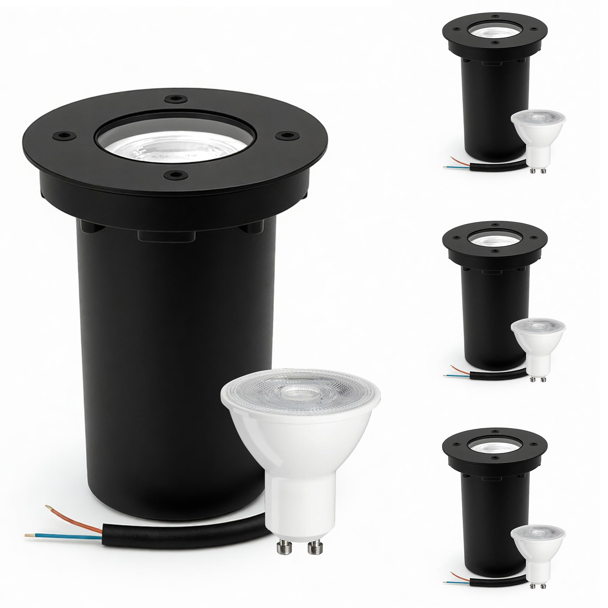 JNR Spot LED Extérieur IP67 Étanche 230 V GU10 5 W 3000K Blanc Chaud Encastrable Rond Noir