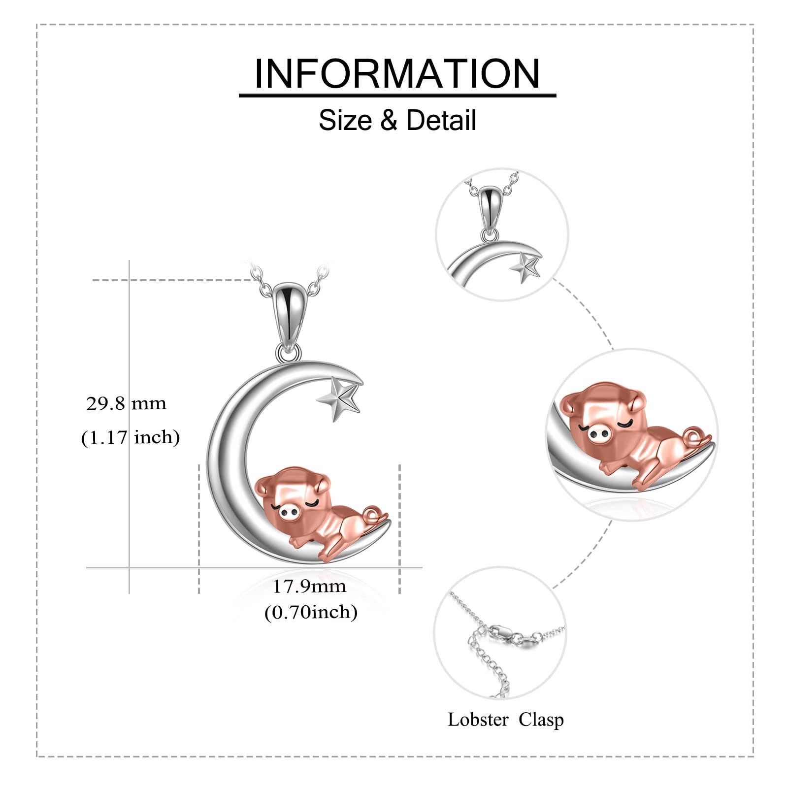 ONEFINITY Maiale/Coniglio/Gufo Catene 925 Sterling Sliver Luna Maiale/Coniglio/Gufo Pendente Catena Animali Gioielli Regali per Signore Uomo, Argento sterling, Nessuna pietra preziosa