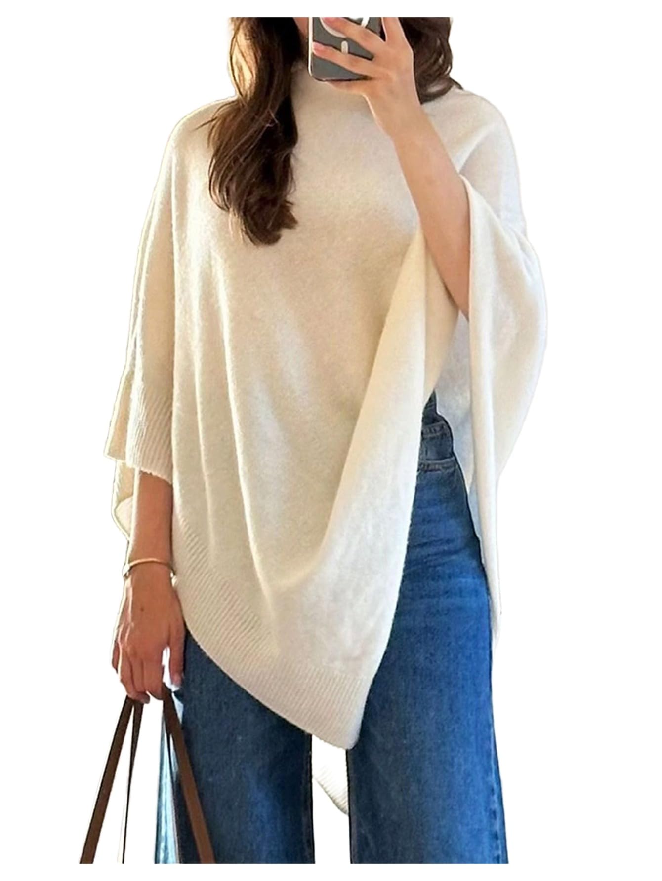Milumia Womens Poncho Sweater Knitted Pullover Shawls Wraps Capes Dolman Sleeve Tops