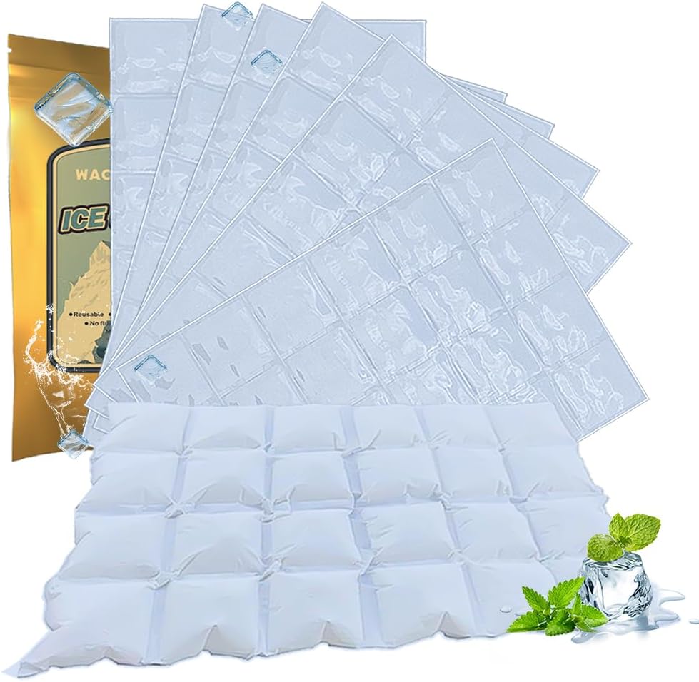 WAQIWARON Ice Sheets for Coolers Reusable - Ice Pack Sheets - Large Flat Freezer Packs for Coolers - 96 Cube Ice Packs for Flexible Ice Mat - Long Lasting Ice Packs for Cooler