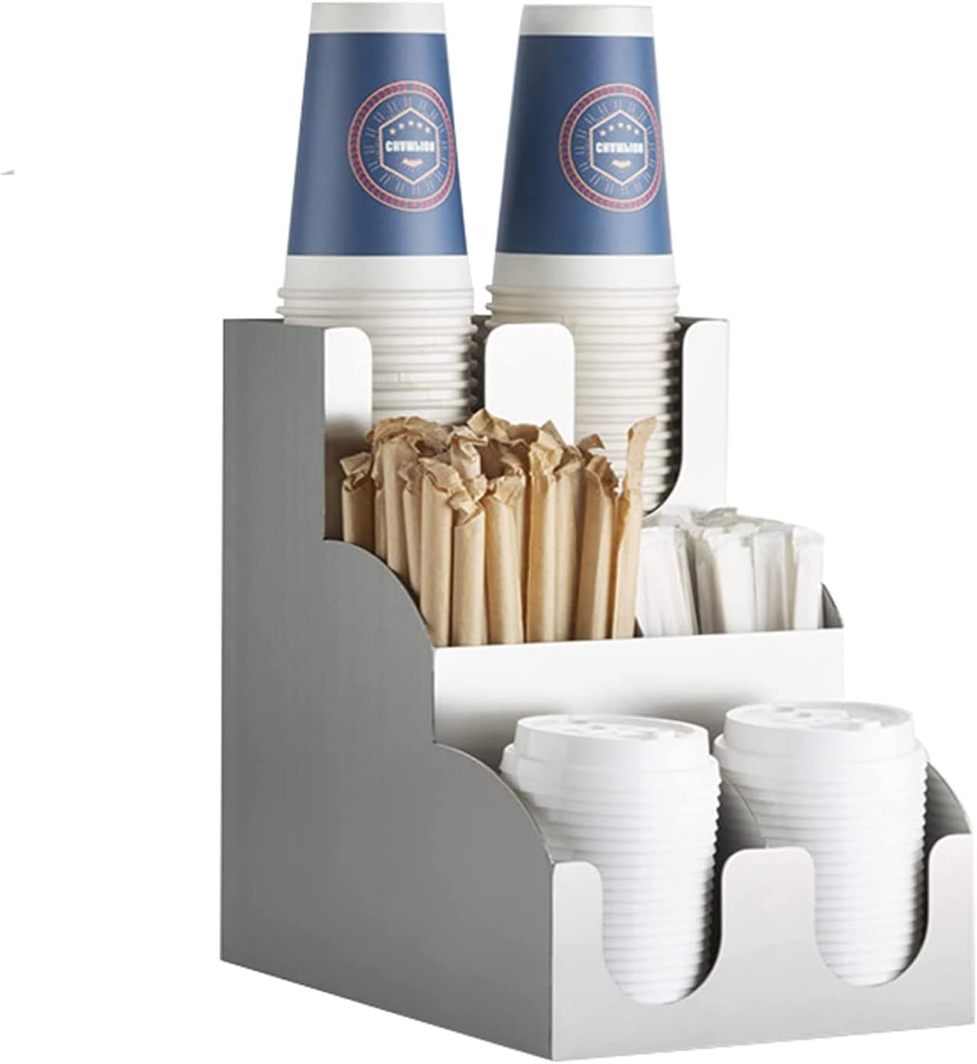 Coffee Condiment Holder Organizer, 2/3 Tiers Cup Lid Organizer Box, Disposable Coffee Paper Cup Storage Stand, for Packets, Spices, Pods,H