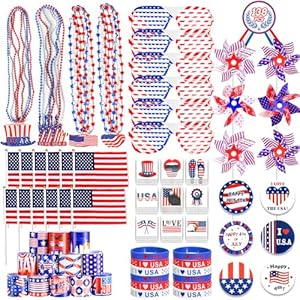 MGparty 4th of July Accessories, 138Pcs Patriotic Party Favors Supplies Set Fourth of July Decorations Independence Day Celebrations Memorial Day Decor Classroom Prizes for kids