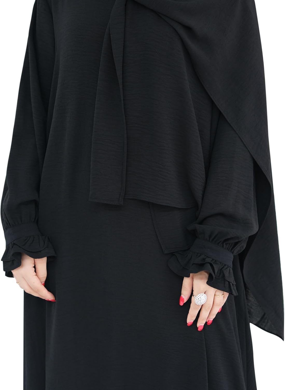 Women Muslim Dress Middle East Arabian Robe Islamic Modest Dress with Hijab Scarf Lace Sleeve Flowy Abaya Dress - Image 6