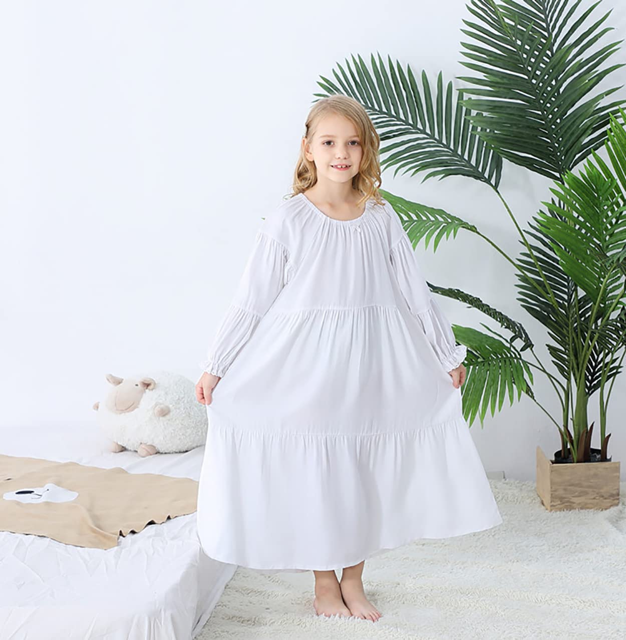 Verve Jelly, camisones de Modal para niñas pequeñas, camisones suaves de princesa de manga larga con cuello redondo, camisón de longitud completa, conjunto de vestido de pastel
